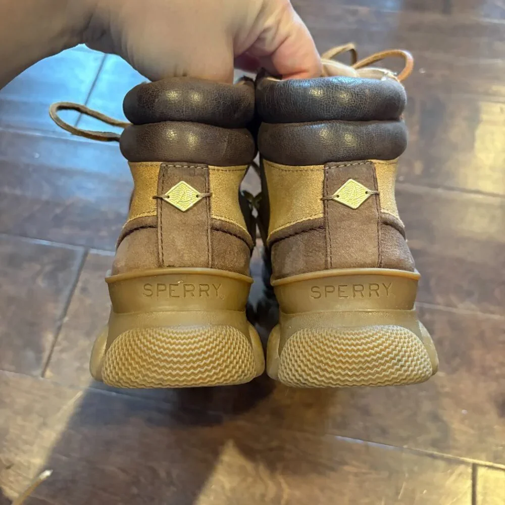 Sperry Summit tan leather rain boots